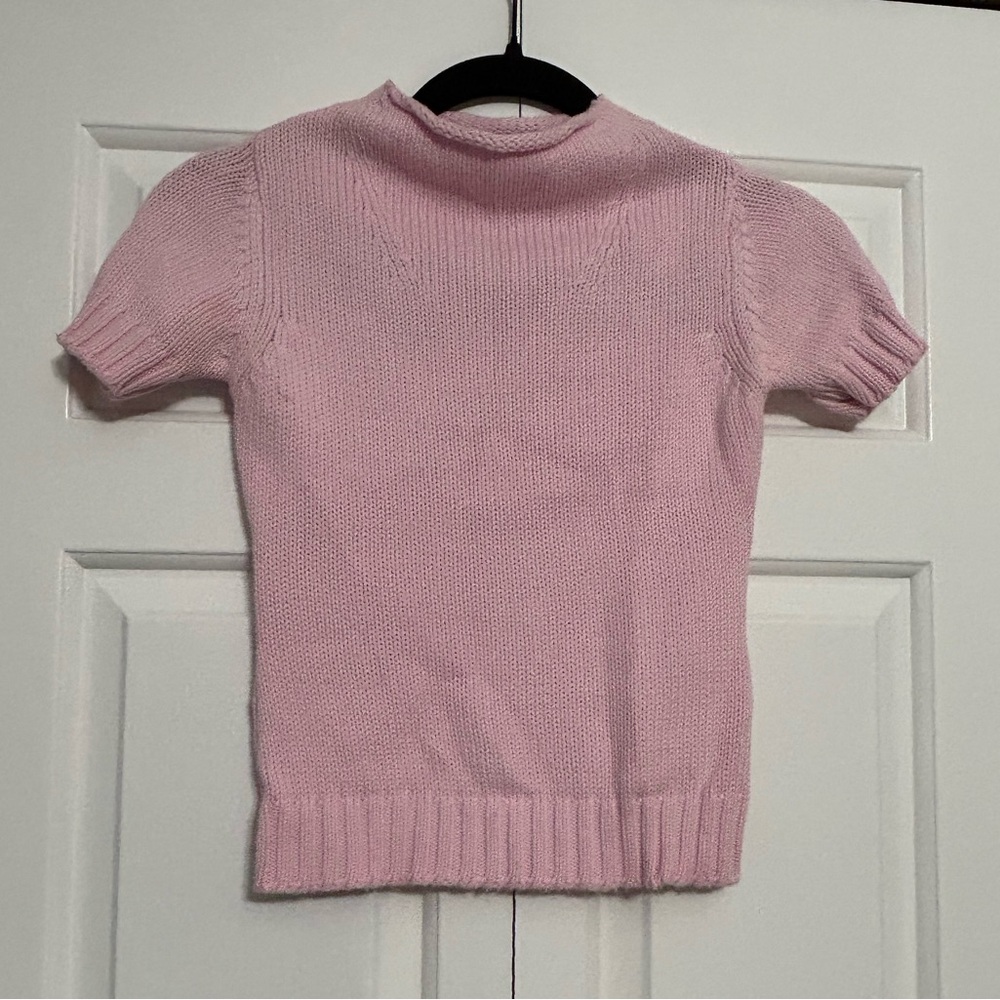 Vintage 90s V.A.S. Pink Short Sleeve Knit Roll Mock Neck Sweater